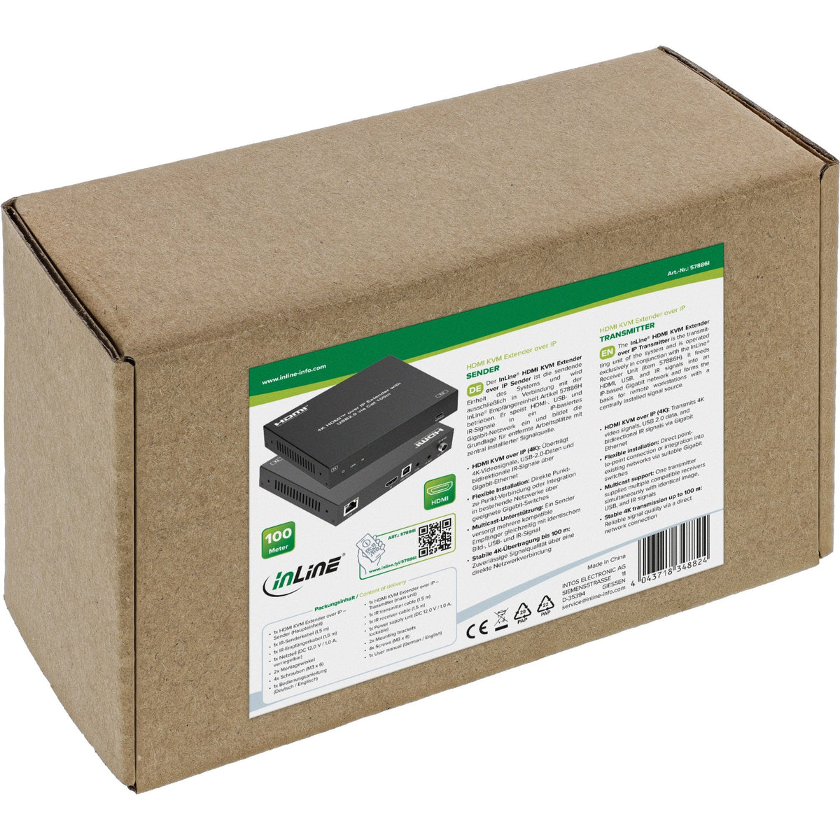 Kvm Extender Sobre Ip, Hdmi, 4k60hz, 100 M Transmisor Inline
