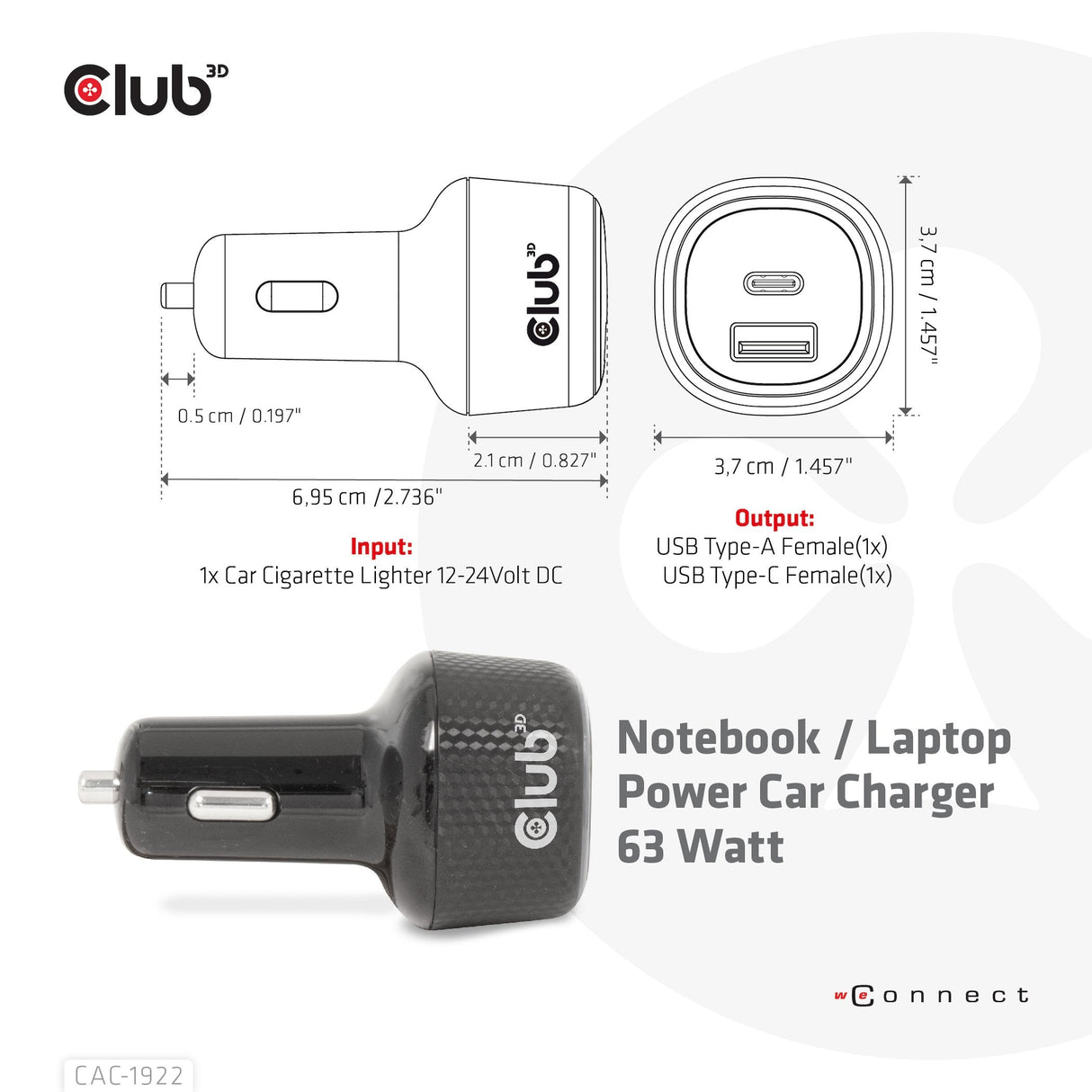 EAN 8719214472795 - CLUB3D USB KFZ-Ladegerät 1xUSB C A 63W 12/24V retail imagen 3