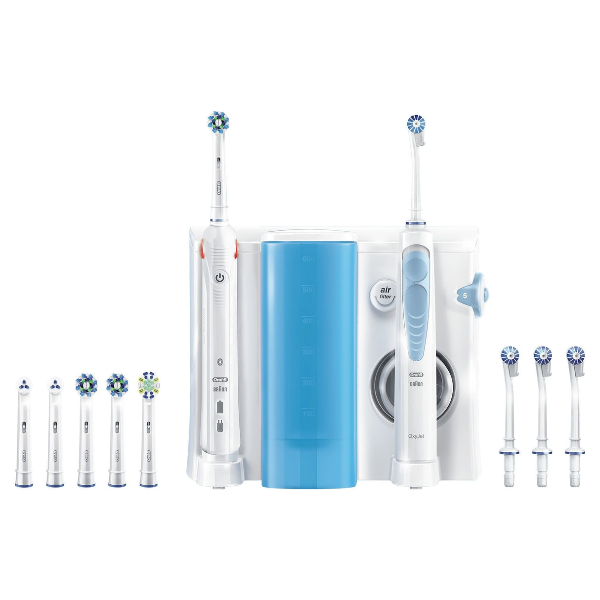 Centro Dental Braun Oc 601 (Oxyjet + Smart 50000) Incluye Mango Cepillo Electro + Oxyjet Irrigador + 4 Cabezales Oxyjet + 6 Cabezales Recambio