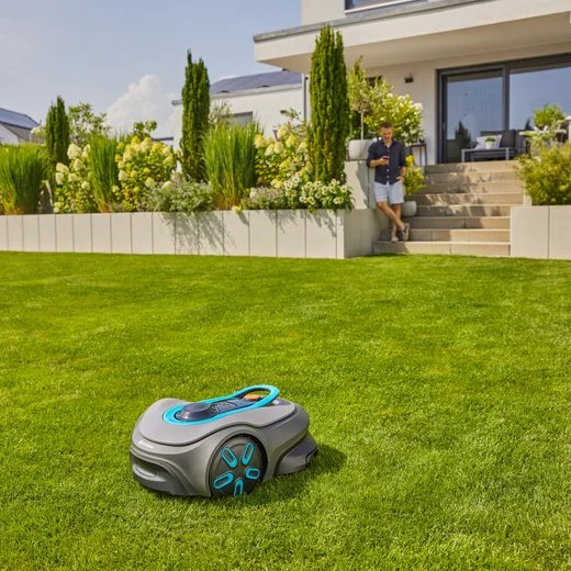 Gardena Robot Cortacésped Smart Sileno Free 800m² Set Gris/Turquesa, Batería Li-Ion, Con Gateway Inteligente, Tecnología Lona 19922-20