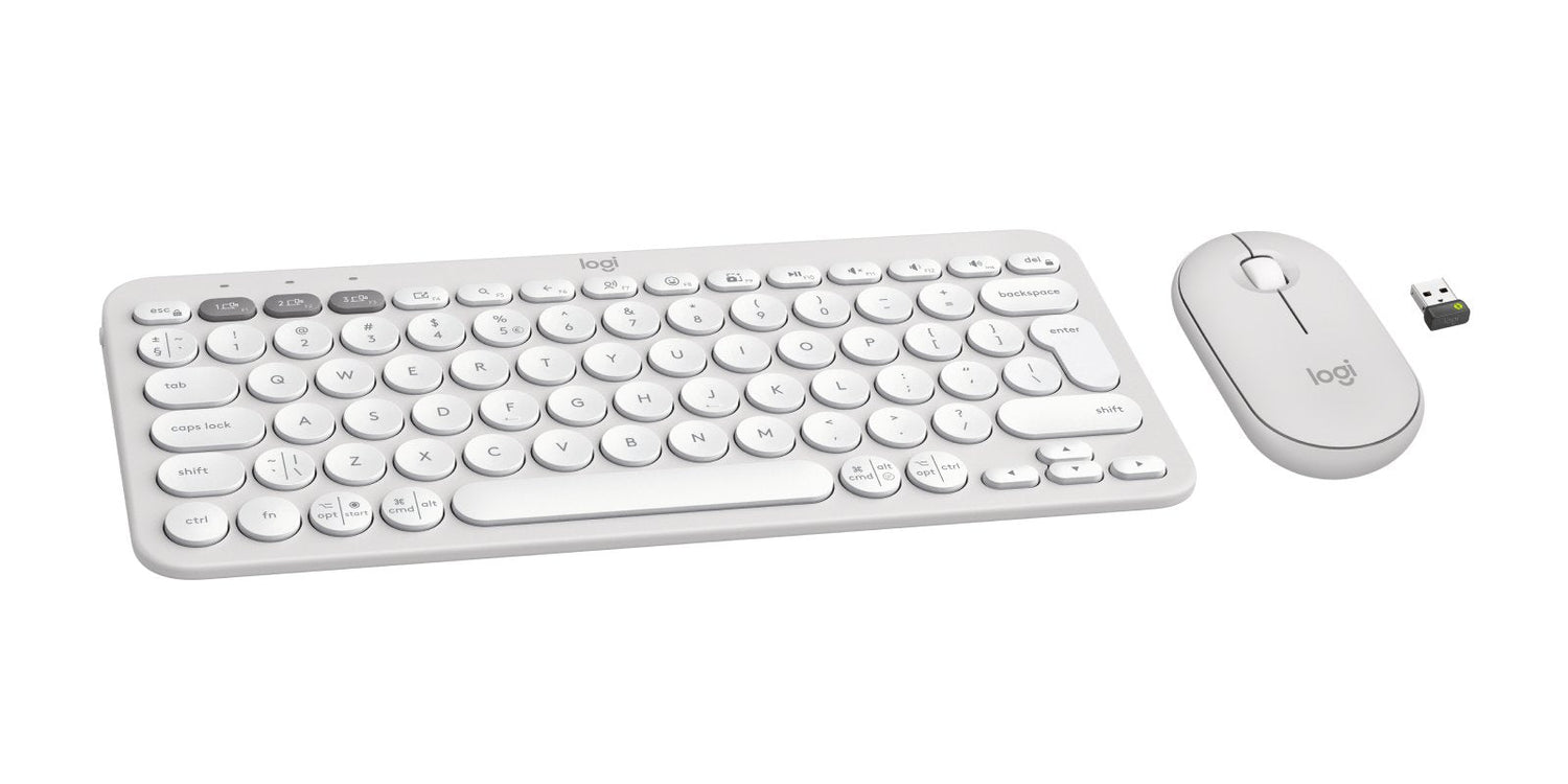 Teclado Inglés + Ratón Logitech Pebble 2 Combo Rf Wireless + Bluetooth Qwerty Internacional De Ee.Uu. Blanco