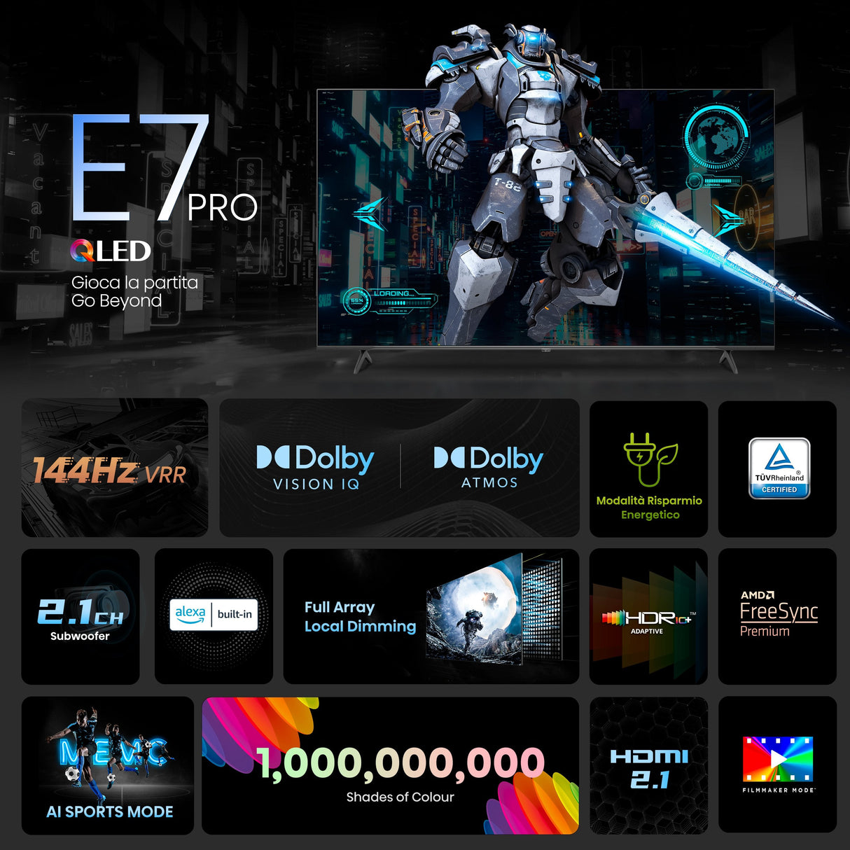 Televisor 55'' Qled Uhd 4k Quantum Dot 144hz 55e7nq Pro Smart Tv Hisense 55''/ Ultra Hd/ 144hz/ 3xhdmi/ 1x Usb2.0, 1xusb3.0/ 2x10w+20w/ Wifi/ Bluetooth 5.0