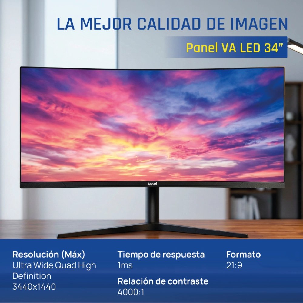 EAN 8435364319543 - iggual IGG319543 pantalla para PC 86,4 cm (34") 3440 x 1440 Pixeles Wide Quad HD LED Negro imagen 4