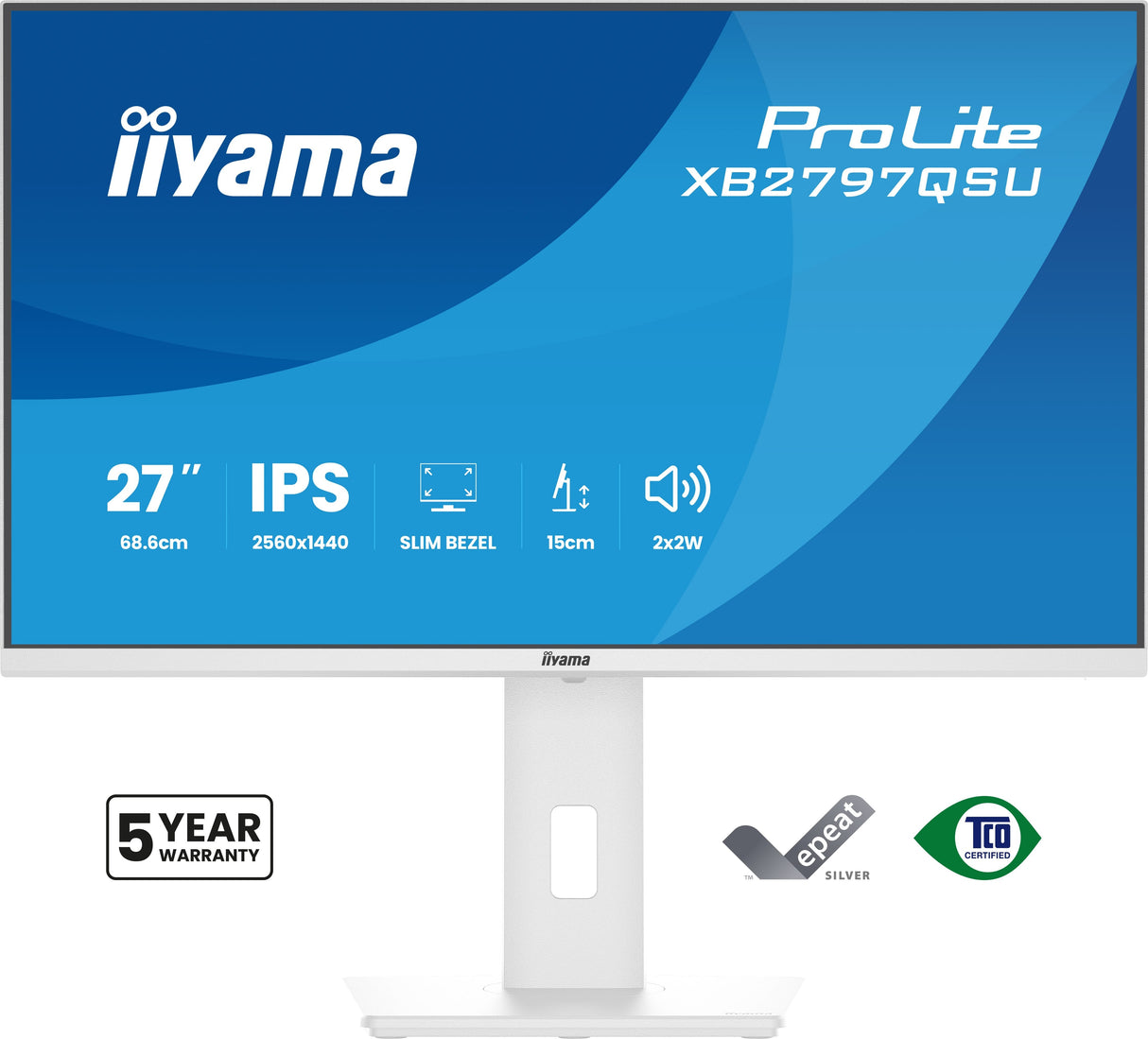 Monitor Iiyama Prolite Xb2797qsu-W1 Led 27" 2560 X 1440 Qhd @ 75 Hz Ips 350 Cd/M² 1000:1 1 Ms 2xhdmi Displayport Altavoces Mate Blanco
