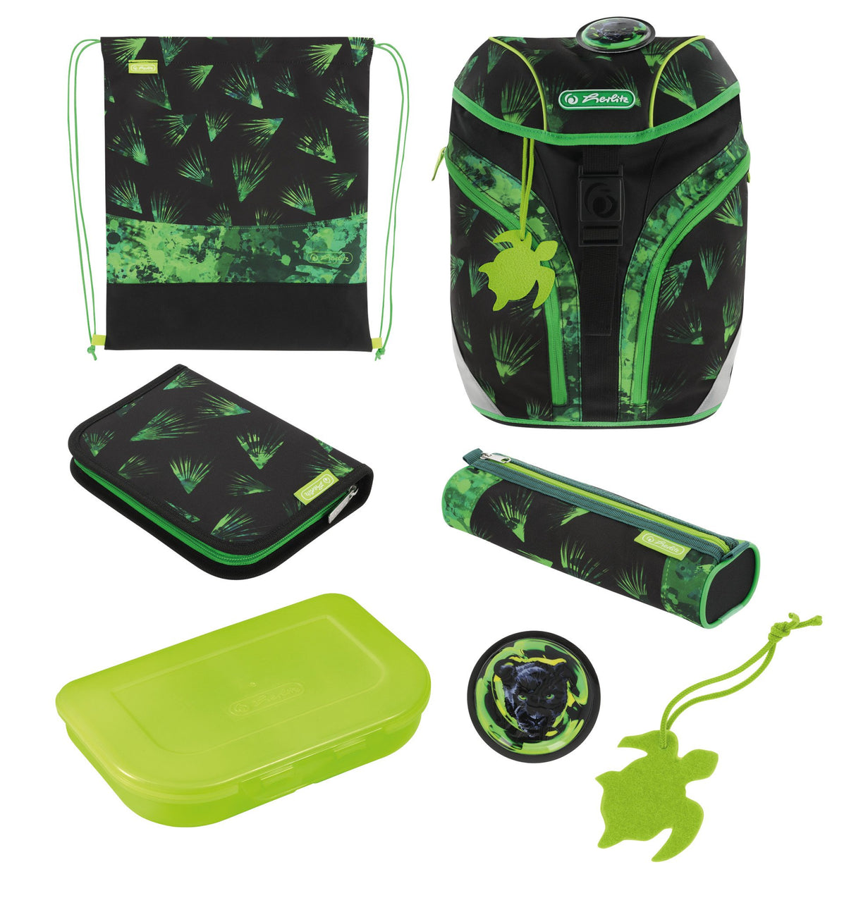 EAN 4008110370644 - Herlitz SoftLight Plus Greenline Explorer juego de mochila escolar Niño Poliéster Negro, Verde imagen 1
