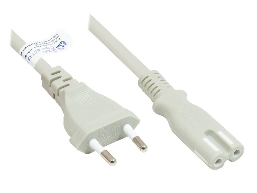 Euro-Netzcable Euro-Stecker Typ C (Gerade) An C7 Euro 8 Buchse (Gerade), Grau, 0,75 Mm², 5 M, Good Connections®