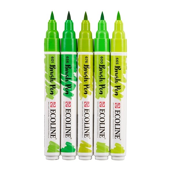 Talens Ecoline Rotuladores Brush Pen Punta Pincel Estuche De 5 Verde