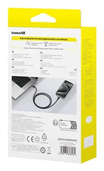 Discolor Series Fast Charging Cable Usb-C To Usb-C 100w 1m Cluster Black