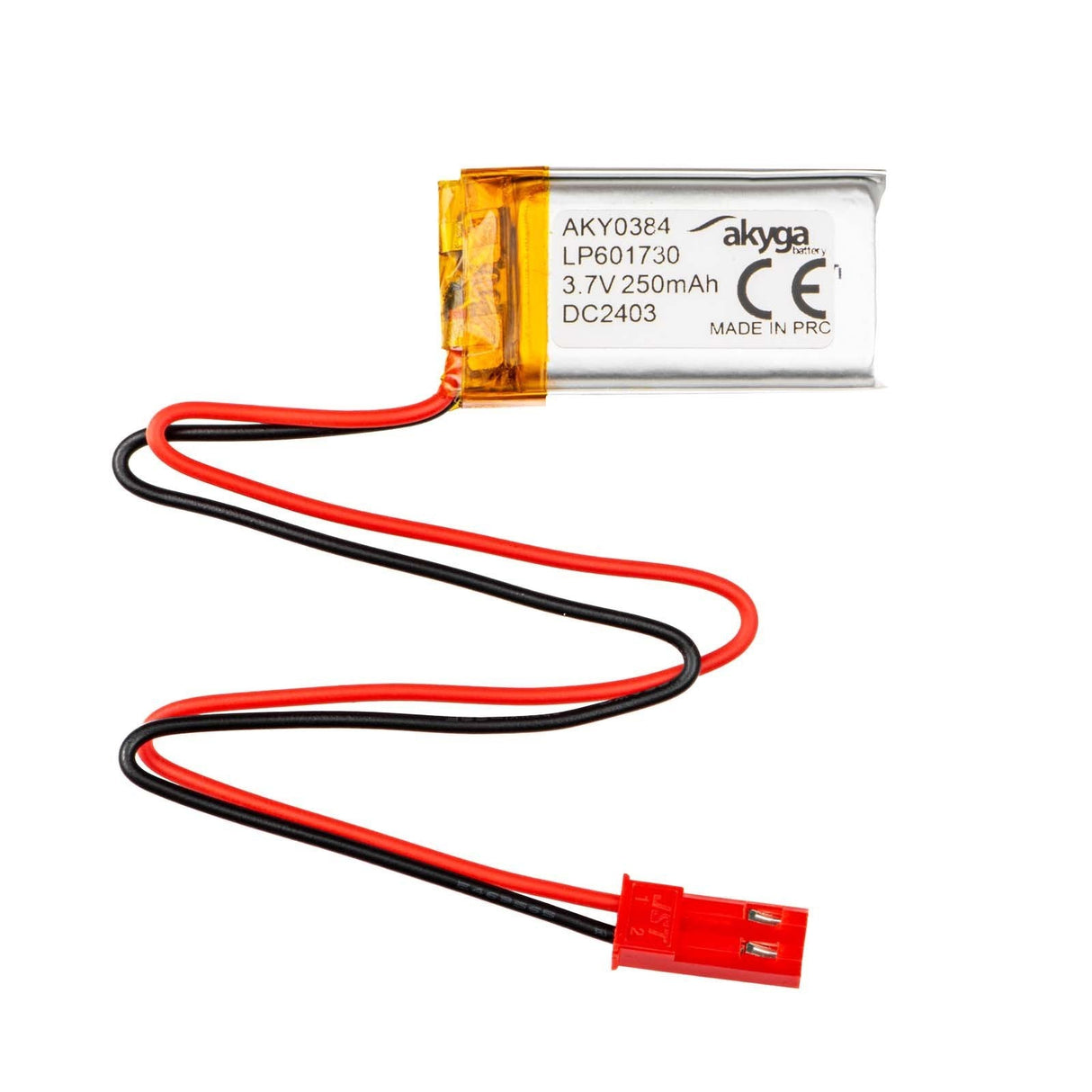 Akyga Lithium Polymer Battery Aky0384 Lp601730 Li-Po 3.7v 250mah Pcm Jst 2.54 2-Pin Connector 150mm