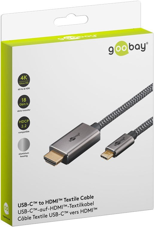 Cable Goobay Usb C A Hdmi 2.0 Conectores Chapados En Oro, Resoluciones Ultra Hd Hasta 4k @ 60 Hz, Adaptador Usb-C A Hdmi Para Ordenador Portátil, Ps5, Xbox, Apple Tv 4k, Accesorios Para Televisores
