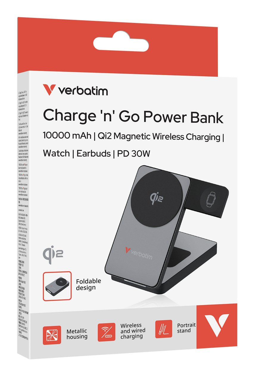 Verbatim Charge´N´Go Qi2 Power Bank 10000 Mah Gris
