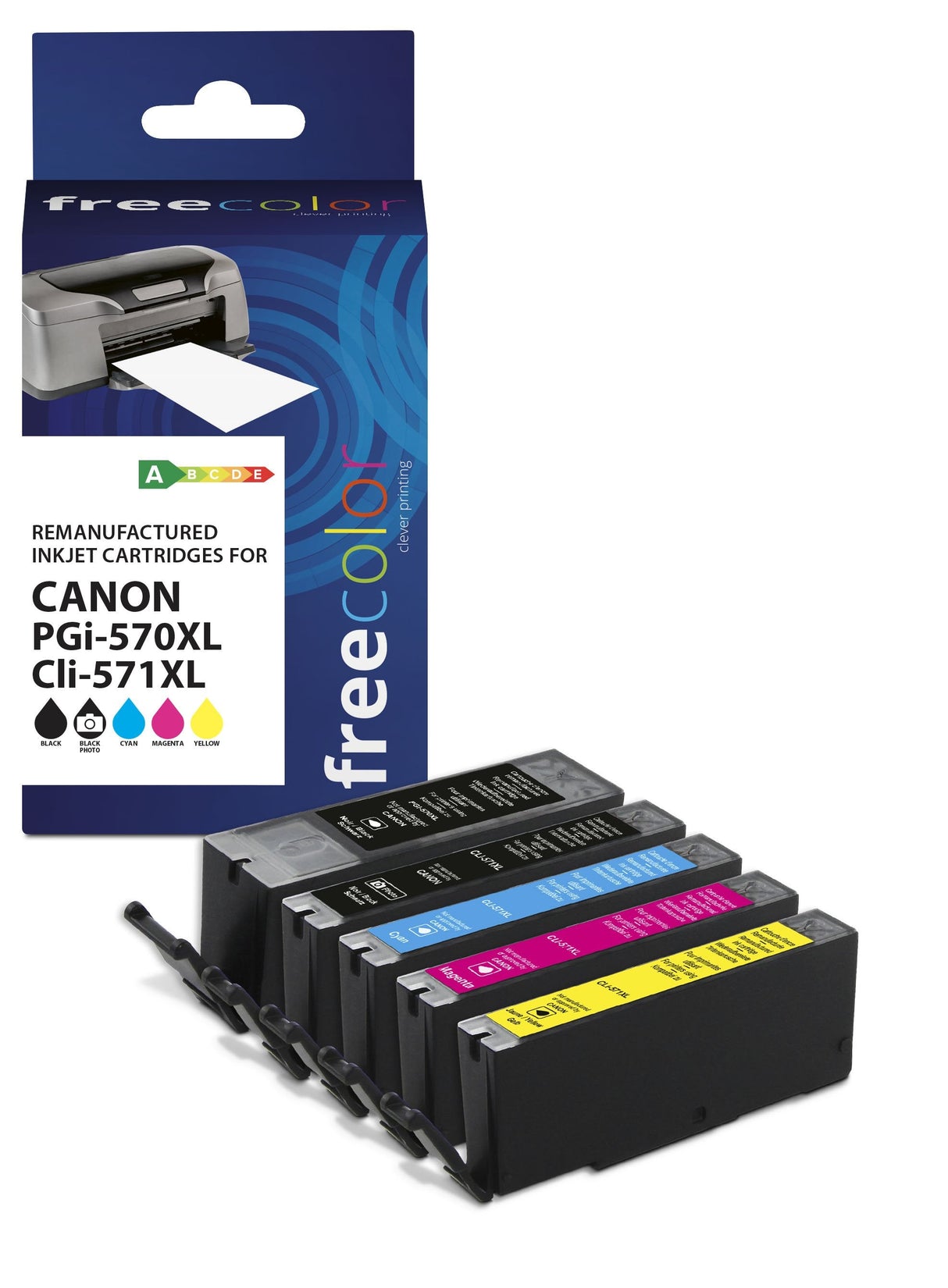 Cartucho Freecolor Canon Pgi-570xl Negro + Cli-571xl Bk C M Y Remanufacturado
