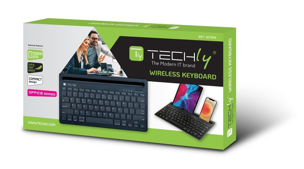 Techly Mini Wireless Keyboard 78 Keys 2 Channels With Hotkeys And Tablet Stand