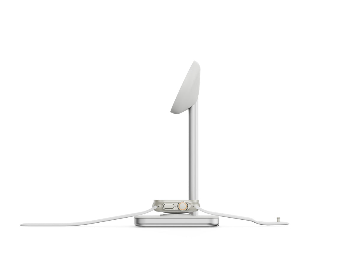 Soporte Base De Carga Inalambrico 3en1 Magsafe Plata Linq Carga Magnética Qi2/ Certificación Mfi Para Apple Watch