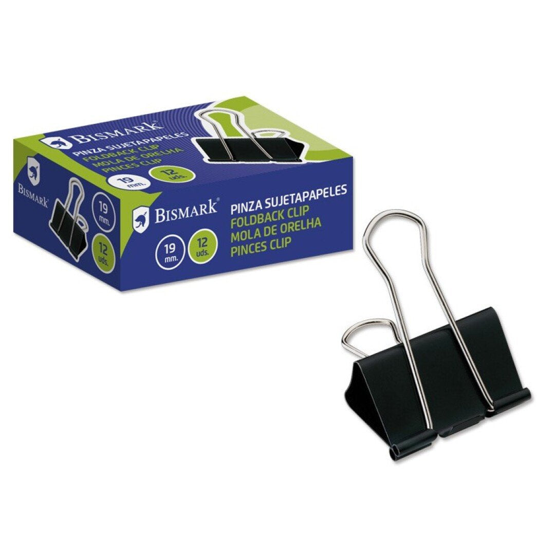 Bismark Pinza Sujetapapeles Metalica De 19mm - Pala Abatible - Color Negro