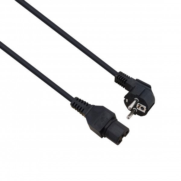 Helos Netzanschlusskabel, Enchufe Schuko 90° Sobre C15, Negro, 5,0m