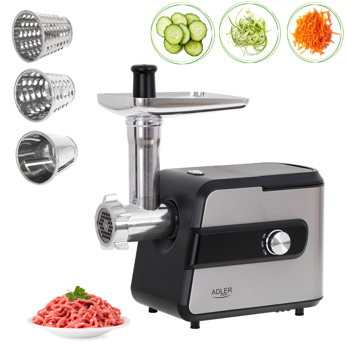 EAN 5903887803991 - Adler AD 4813 picadora 2000 W Negro, Plata imagen 1