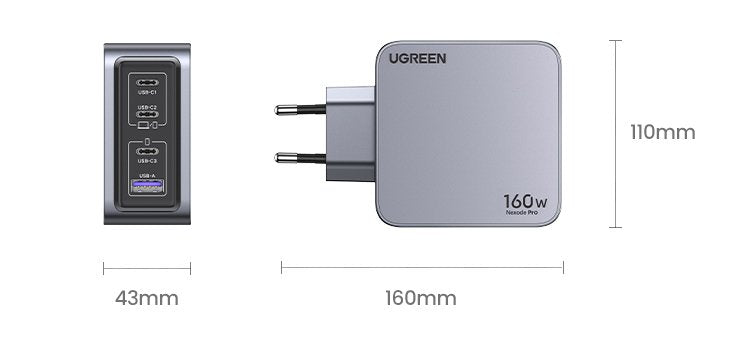 EAN 6941876228775 - Ugreen Nexode Pro 160W GaN Charger with USB-C Cable Universal Negro, Gris Corriente alterna Carga rápida imagen 13