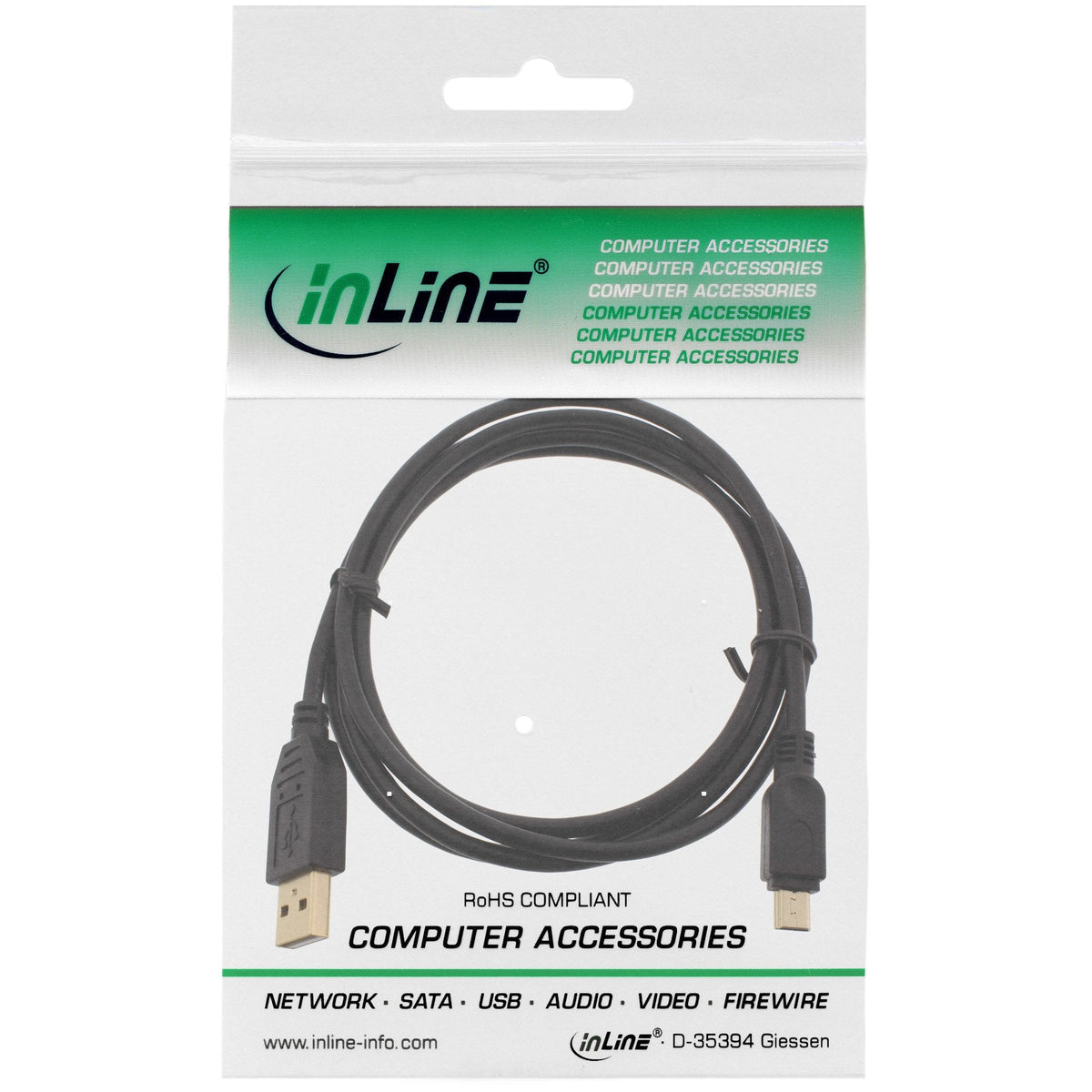 Inline Usb 2.0 Mini Cable Tipo A Macho A Mini-B Macho 5 Pines Negro / Dorado 1m