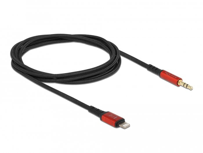 Cable De Audio Delock Conector Lightning De 8 Pines > Conector Jack De 3,5 Mm, 3 Pines, Negro/Rojo, 1,5 Metros 86587