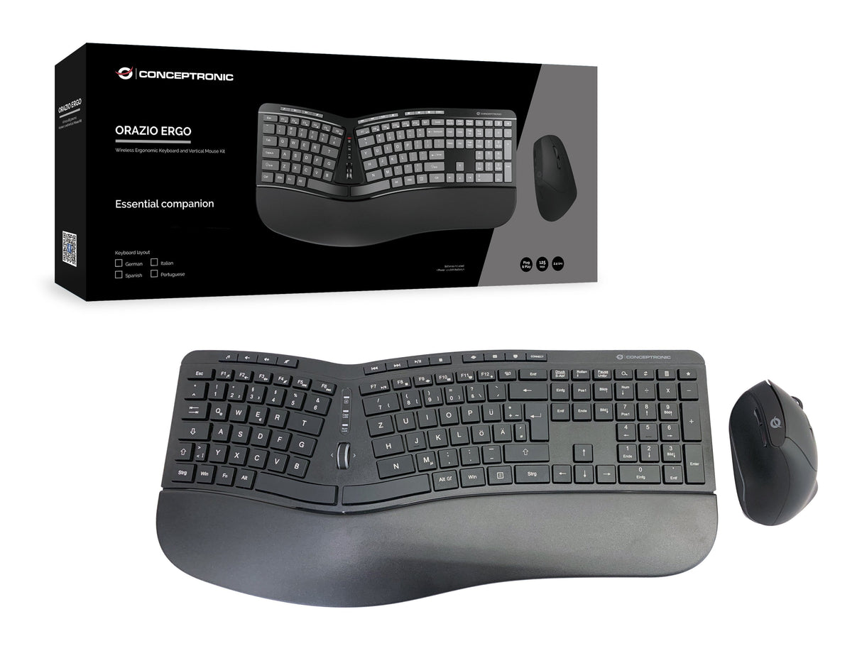 Conceptronic Wireless Keyboard+Mouse,Ergo,Layout Deutsch Sw