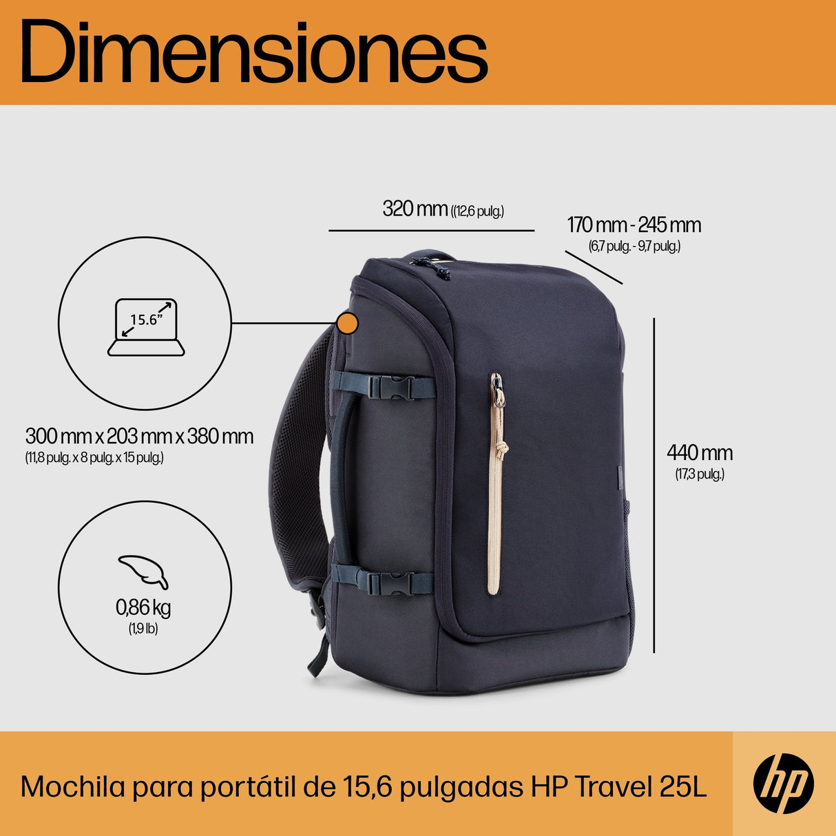 EAN 0196548661060 - HP Travel 25 Liter 15.6 Iron Gray Laptop Backpack 39,6 cm (15.6") Azul, Gris imagen 4