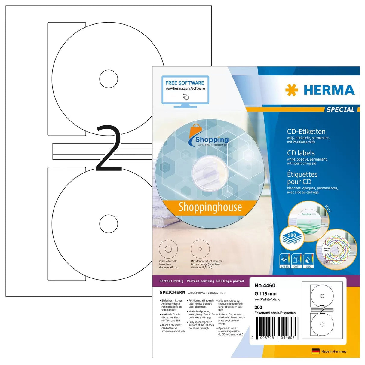 EAN 4008705044608 - HERMA 4460 etiqueta de impresora Blanco Etiqueta para impresora autoadhesiva imagen 1