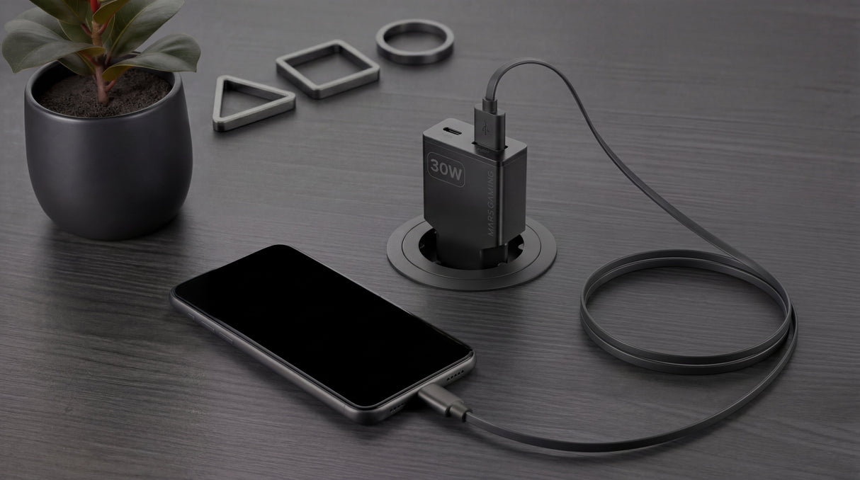 Cargador Usb Gan Mars Gaming Md-Gan30 30w 1xusb-C 1xusb-A Pd Color Negro