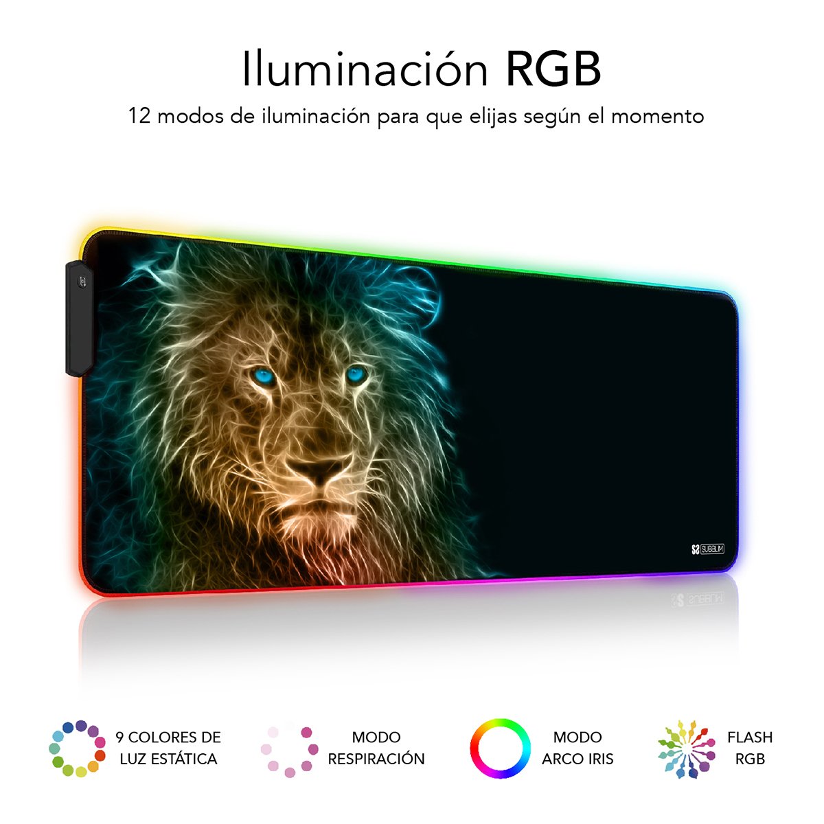 Alfombrilla/Tapete Leon Xl Rgb Subblim 80x30cm/ Iluminacion Rgb/ Base Antideslizante