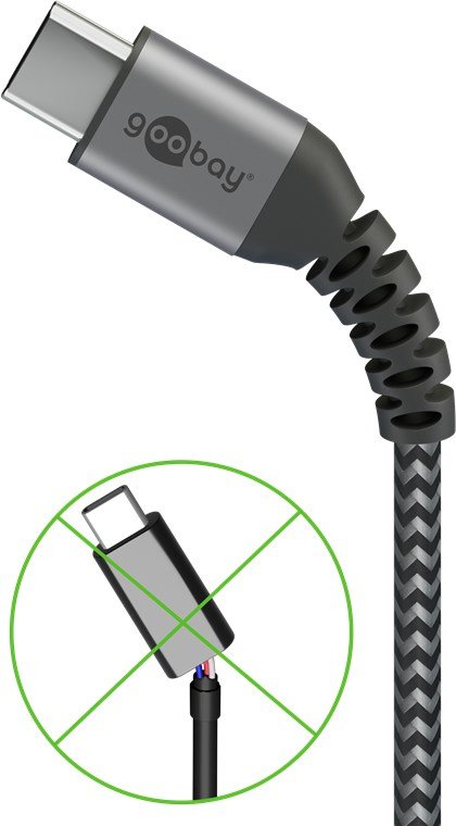 Cable Goobay 49303 Usb-C To Usb-C Textile Cable With Metal Plugs, 2 M, Space Grey Silver