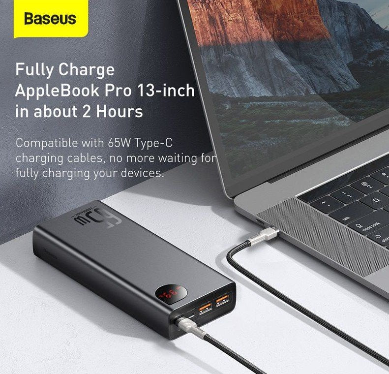 Baseus Power Bank Adaman Metal 20000mah Pd Qc 3.0 65w 2 X Usb + Usb-C + Micro Usb Negro