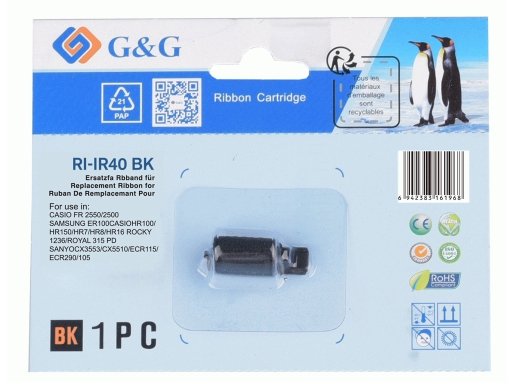 G&G Farbrolle Compatible Con Casio Ir40 Grupo 744 Negro