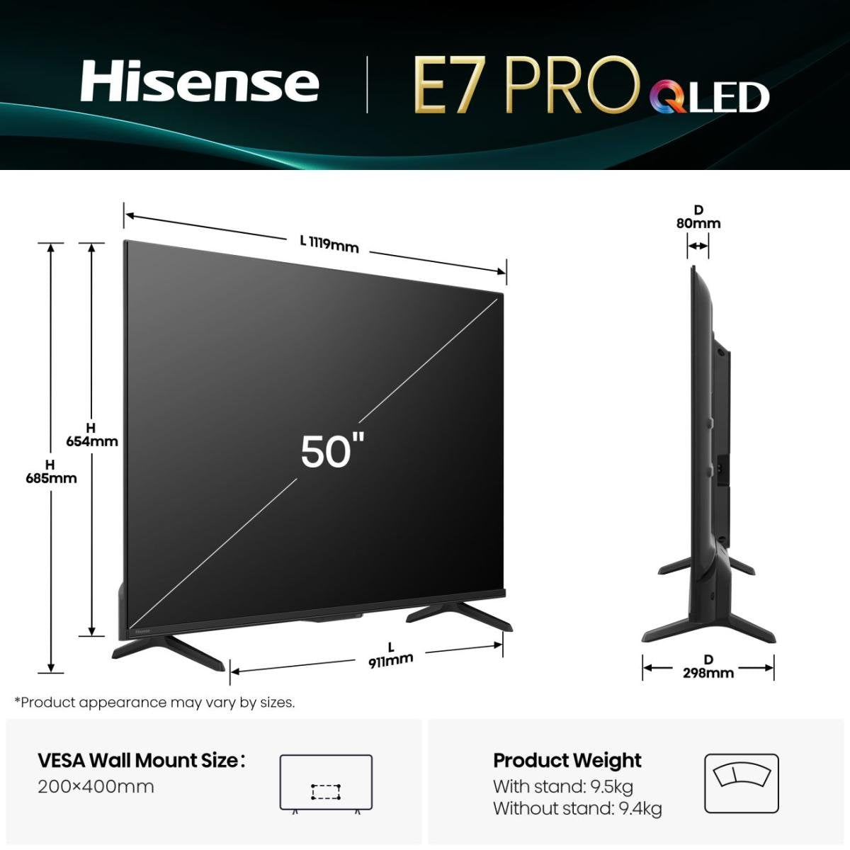 Hisense 50e77q Pro (126 Cm (50 Zoll), Negro, Ultrahd/4k, Tripple Tuner, Usb Recording, Time Shift, 144hz Panel) 50e77q Pro
