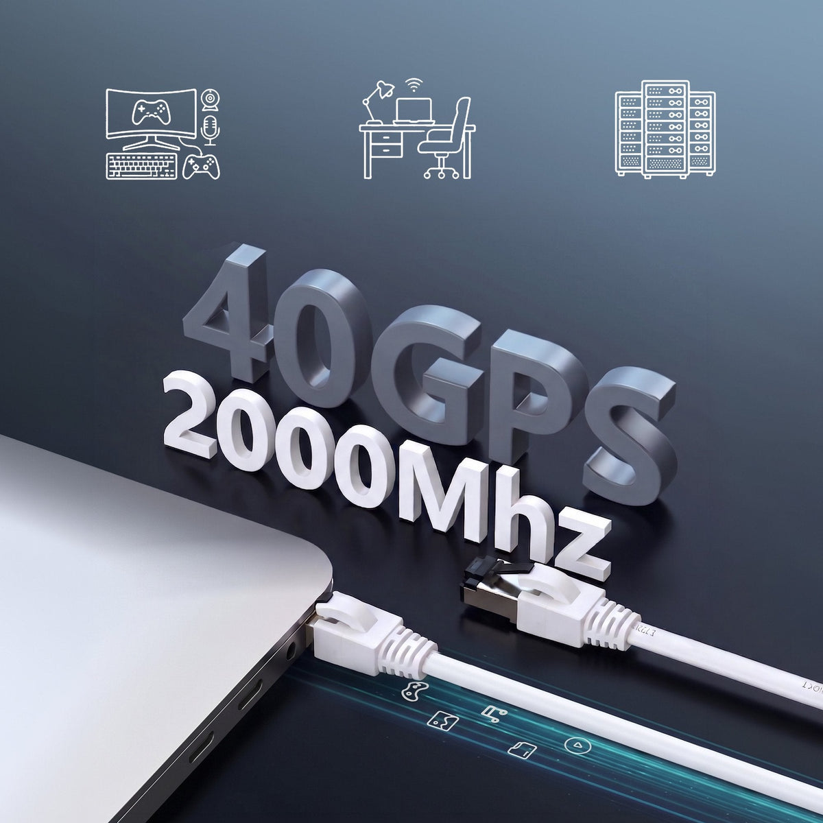Extralink Lan Patchcord Cat.8 U Ftp 15m 40g Flat Shielded Foiled Twisted Pair Bare Copper White