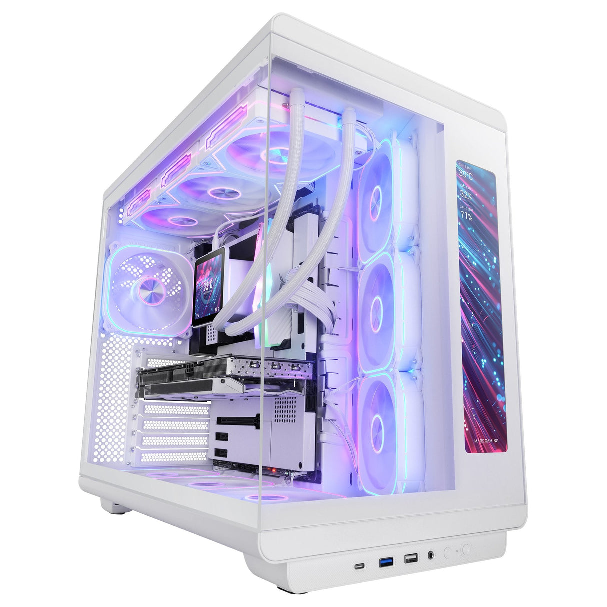 Caja Pc Atx Mars Gaming Mc-Revmaxw Pantalla Lcd 11.8" Cristal Templado 4x Ventiladores Argb Blanco