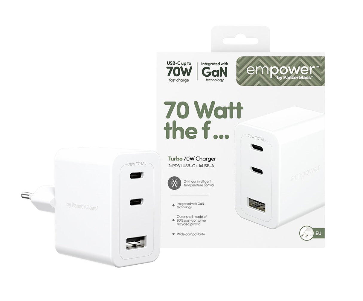 EAN 5715685027598 - PanzerGlass EM31479 cargador de dispositivo móvil Smartphone Blanco Corriente alterna Carga rápida Interi imagen 2