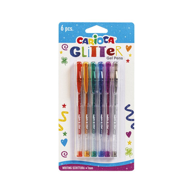 Carioca Glitter Gel Pack De 6 Boligrafos - Punta Ø 1mm - Tinta Gel Glitter - Para Superficies Oscuras - Escritura