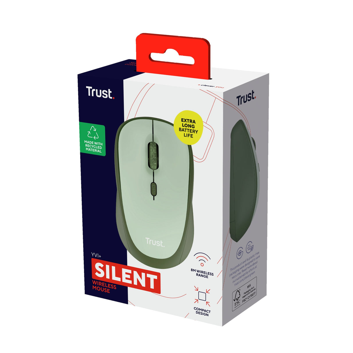 Raton Optico Yvi+ Wireless Silencioso Verde Trust <Span Data-Teams='True'>Bluetooth</Span> / Dpi 800-1600 / Verde