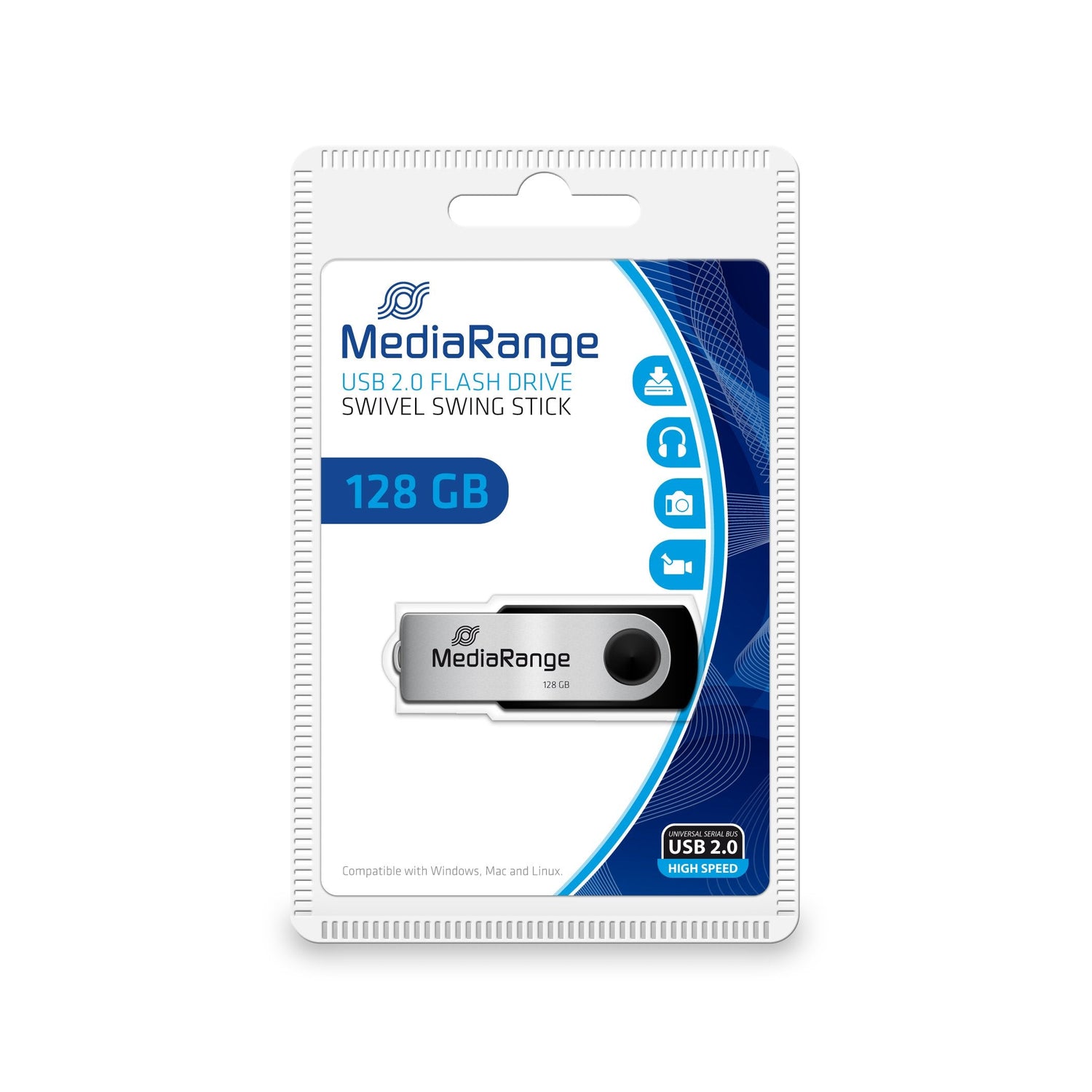 Pendrive Mediarange Mr913 128 Gb Usb Tipo A 2.0 Negro, Plata