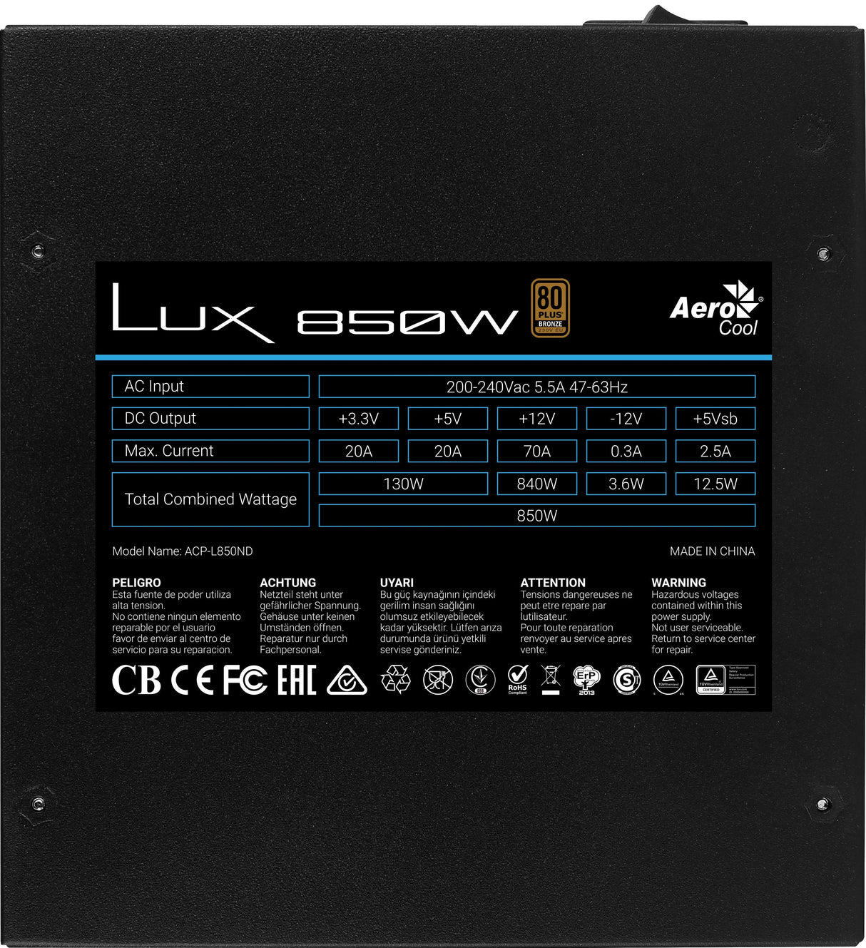 EAN 4710562759396 - Aerocool LUX 850W unidad de fuente de alimentación 20+4 pin ATX imagen 5