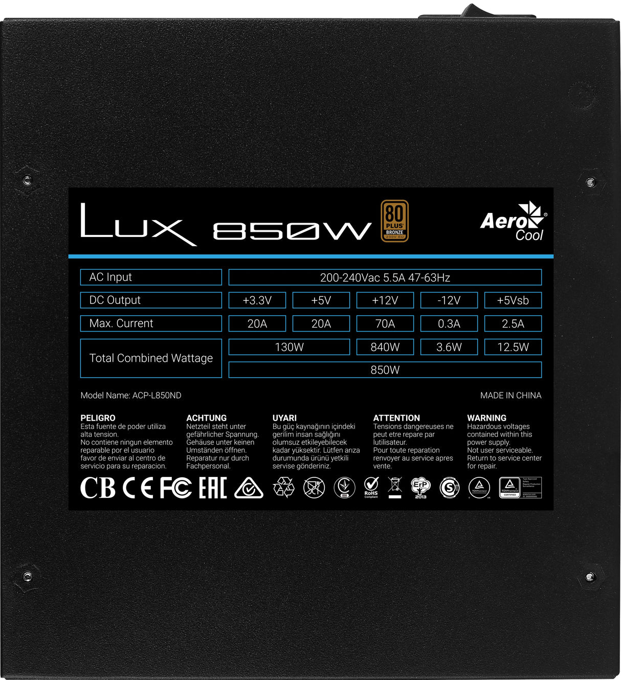 EAN 4710562759396 - Aerocool LUX 850W unidad de fuente de alimentación 20+4 pin ATX imagen 5