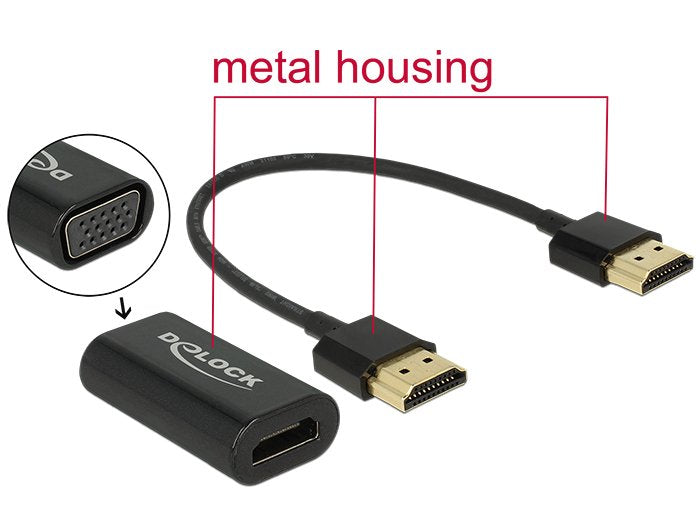Delock Adaptador Hdmi-A Macho Carcasa Metálica Vga Hembra Con Cabe De 15 Cm