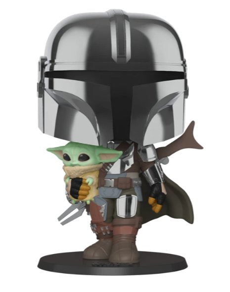 Funko Pop! Supersized - El Mandaloriano Con Armadura Cromada Y El Nino 10/25cm - Star Wars: El Mandaloriano