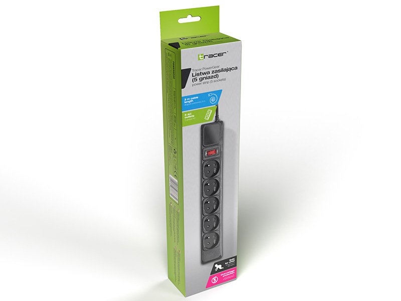 Protector Contra Sobretensiones Tracer Powerwatch 3,0 M Negro (5 Salidas)