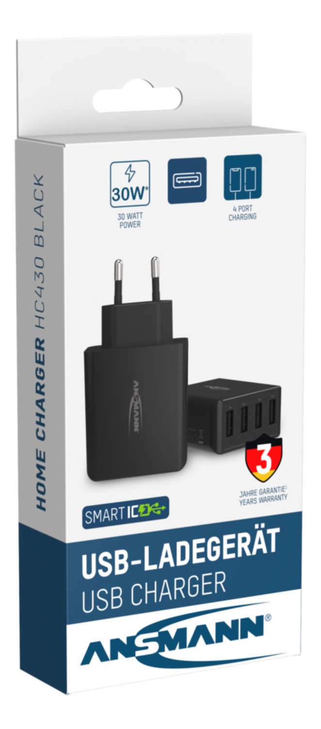 Cargador De Pared Ansmann Hc430 4xusb 3000ma Negro