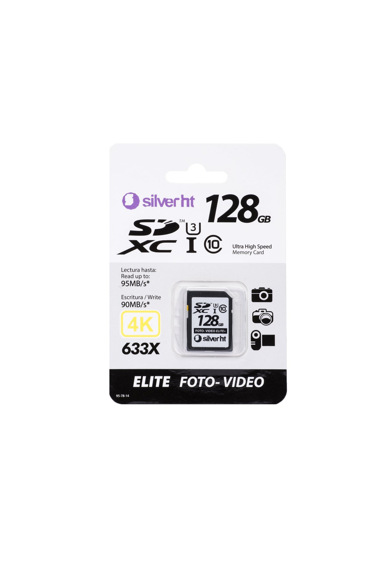 Silverht Sd 128gb Elite 633x Class10 Uhs-I U3 Lectura 95mb/S  Escritura 90mb/S