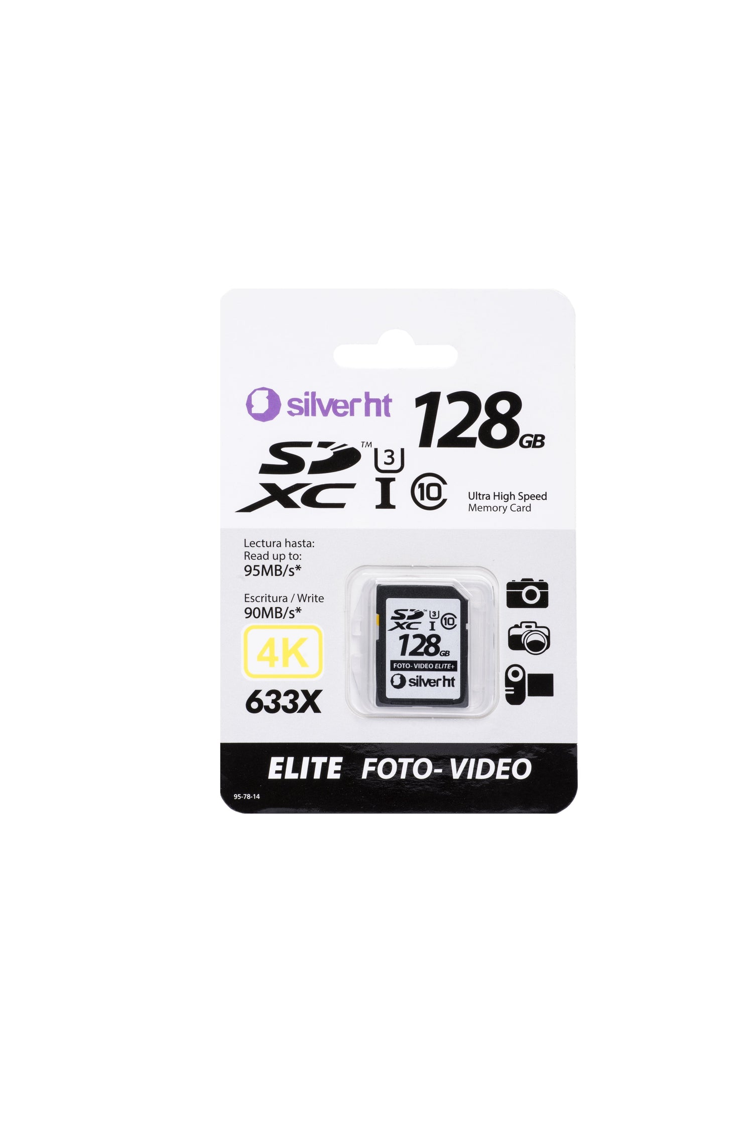 Silverht Sd 128gb Elite 633x Class10 Uhs-I U3 Lectura 95mb/S  Escritura 90mb/S