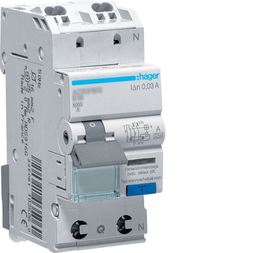 Hager Fi-Ls 1p+N 6ka B-10a 30ma Ads910d ** Typ A Quickconnect