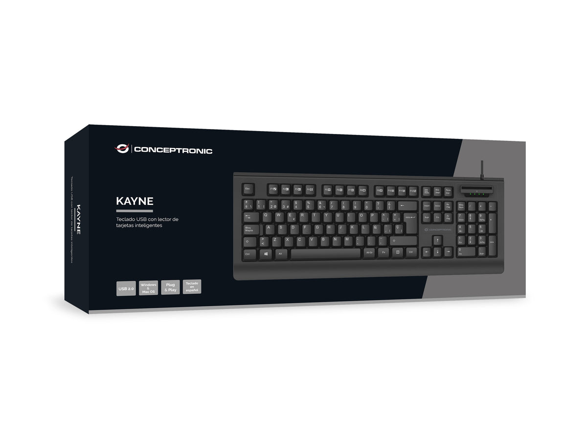 Teclado Conceptronic Kayne01es V2 Con Lector Dnie Compatible Con Dni 3.0 Y Tarjeta Sanitaria