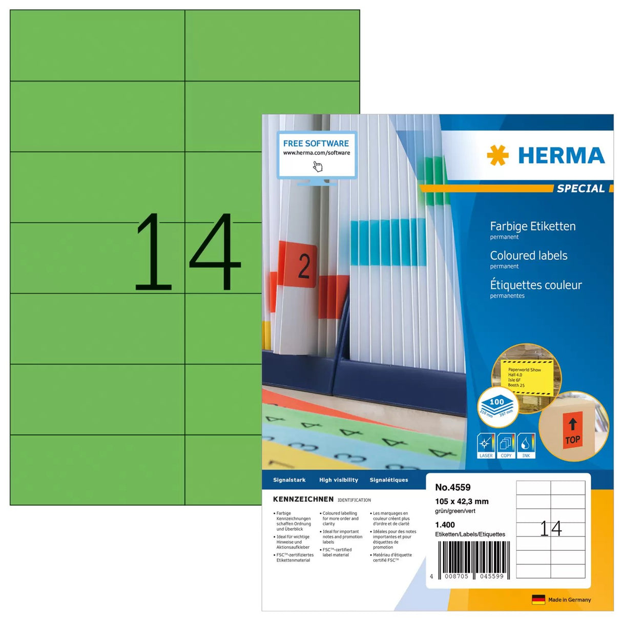 EAN 4008705045599 - HERMA 4559 etiqueta autoadhesiva Rectángulo Verde 1400 pieza(s) imagen 1